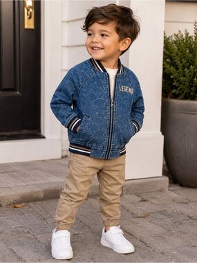 Epic Threads Boys 3T Dinosaur Denim Bomber Jacket T-Rex